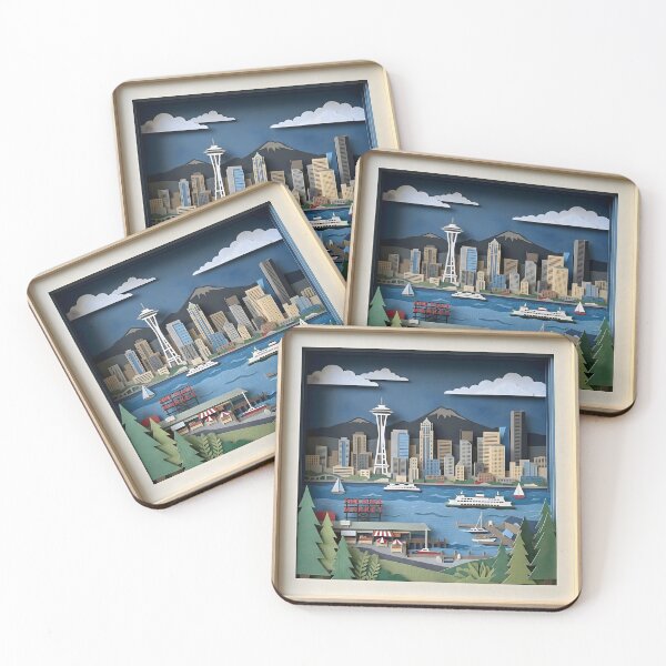 Item preview, Seattle Washington America Layered Paper Art Diorama Collage designed and sold by TackyTime.
