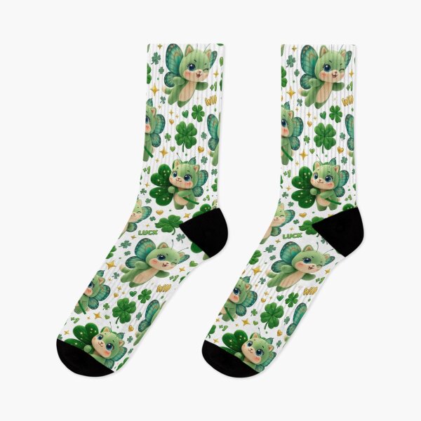 Item preview, Cute Lucky Cat Fairy Pattern | Kawaii Clover Aesthetic | Green Good Luck Design designed and sold by CloudyCatArt.