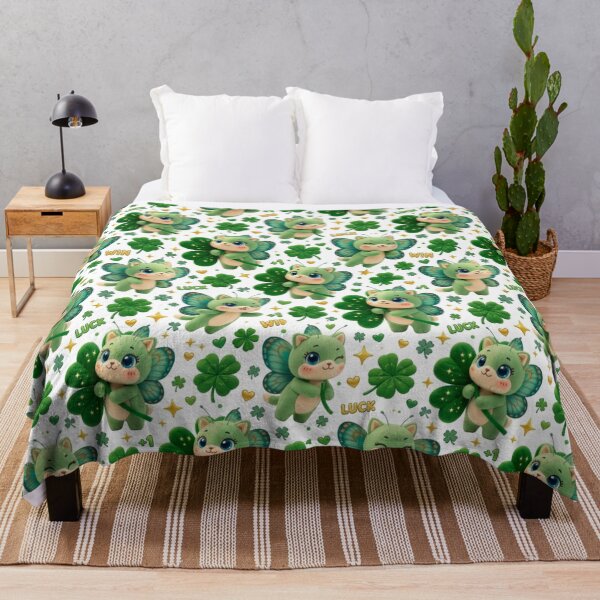 Item preview, Cute Lucky Cat Fairy Pattern | Kawaii Clover Aesthetic | Green Good Luck Design designed and sold by CloudyCatArt.