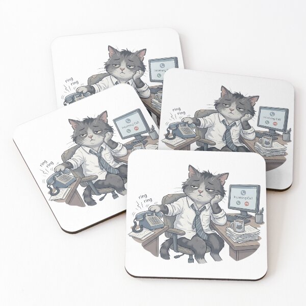 Item preview, Tired Office Cat Bored with Incoming Phone Calls Illustration designed and sold by Clay Artista.