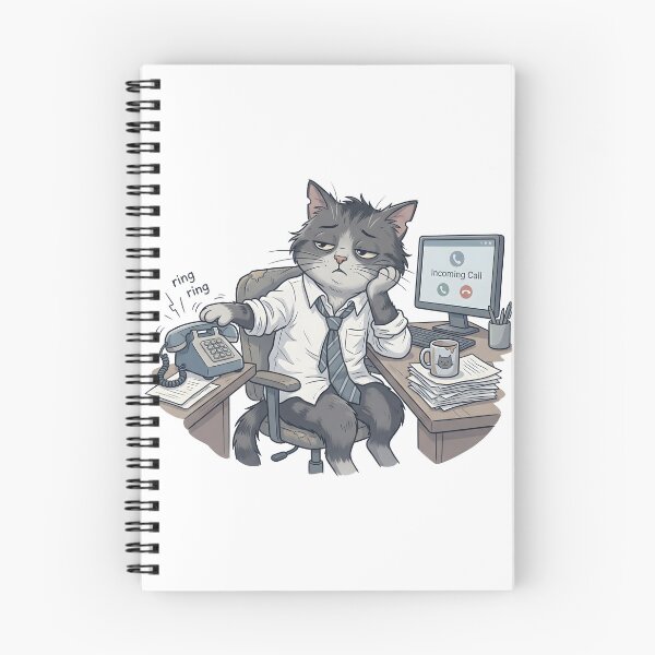 Item preview, Tired Office Cat Bored with Incoming Phone Calls Illustration designed and sold by Clay Artista.