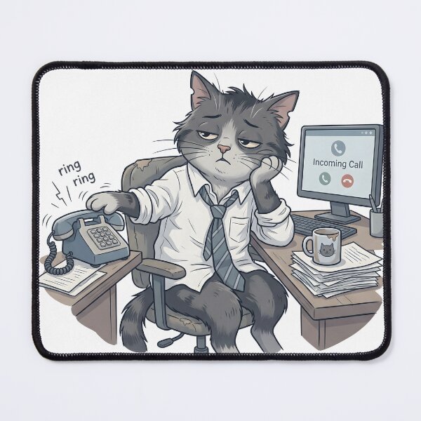 Item preview, Tired Office Cat Bored with Incoming Phone Calls Illustration designed and sold by Clay Artista.