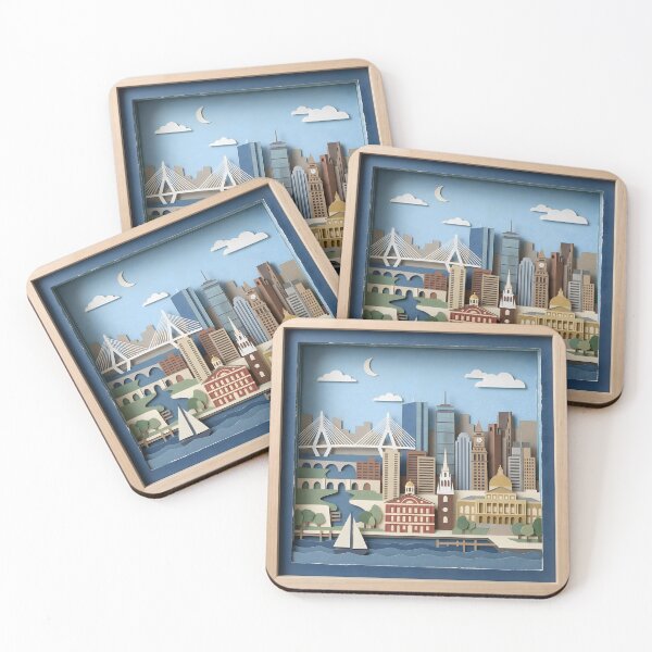 Item preview, Boston Massachusetts America Layered Paper Art Diorama Collage designed and sold by TackyTime.