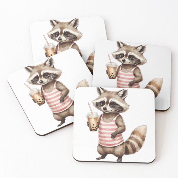Item preview, Raccoon Boba Tea Hello Summer Watercolor designed and sold by AQUILAKREO.