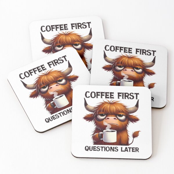 Item preview, Morning Mood: The Grumpy Highland Cow's Coffee Ritual designed and sold by KrisGraphic45.