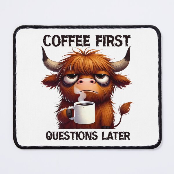 Item preview, Morning Mood: The Grumpy Highland Cow's Coffee Ritual designed and sold by KrisGraphic45.
