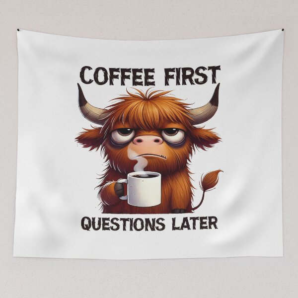 Item preview, Morning Mood: The Grumpy Highland Cow's Coffee Ritual designed and sold by KrisGraphic45.