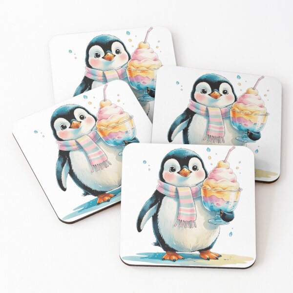Item preview, Cute Penguin Shaved Ice Tropical Hello Summer Watercolor designed and sold by AQUILAKREO.