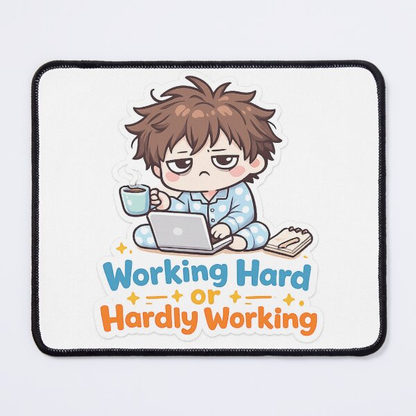 Item preview, Working Hard or Hardly Working Cute Sticker | Funny Productivity Meme Laptop Boy designed and sold by irfanshikh.