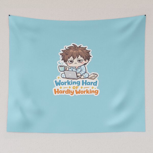 Item preview, Working Hard or Hardly Working Cute Sticker | Funny Productivity Meme Laptop Boy designed and sold by irfanshikh.