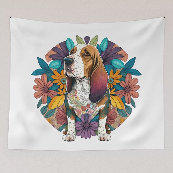 Item preview, The Soulful Guardian: An Intricately Patterned Basset Hound Portrait designed and sold by KrisGraphic45.
