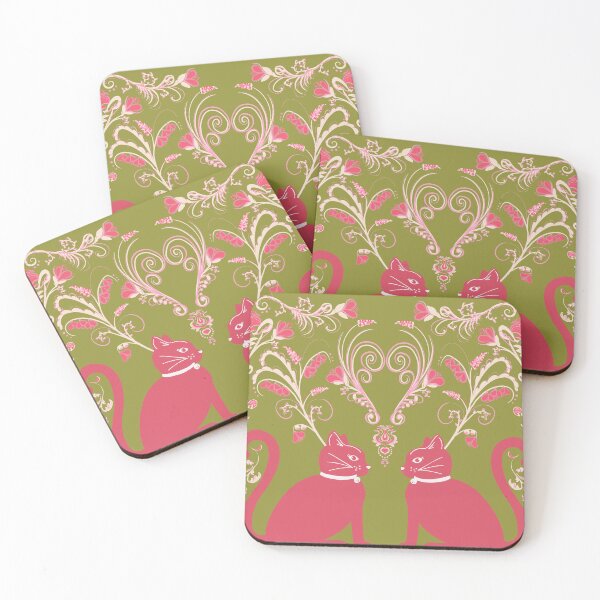 Item preview, Regency Whiskers — Pink Cats on Olive Green designed and sold by akneeland603.