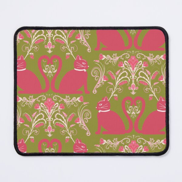 Item preview, Regency Whiskers — Pink Cats on Olive Green designed and sold by akneeland603.