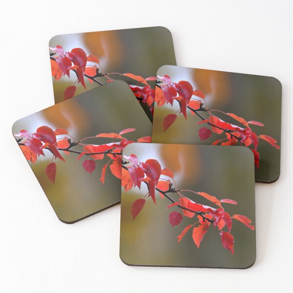 Item preview, Red Autumn Leaves Branch Minimal Nature Aesthetic Soft Background Wall Art designed and sold by onubi.