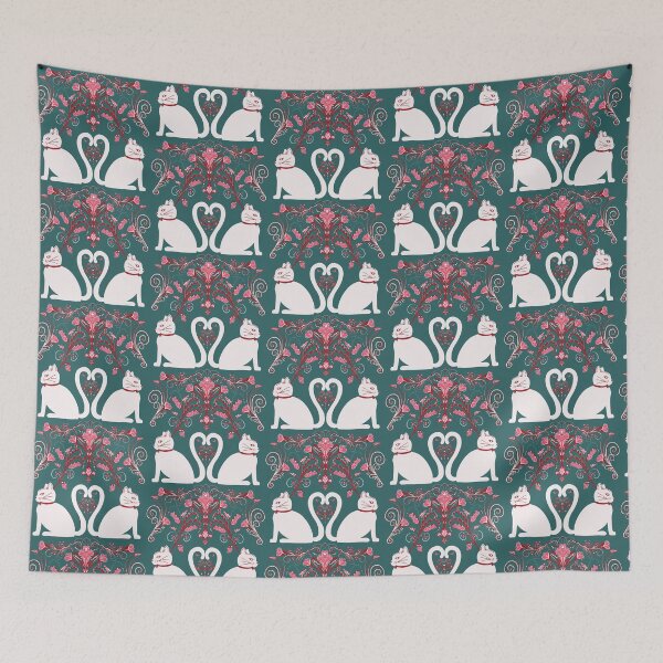 Item preview, Regency Whiskers — White Cats on Teal Elegance designed and sold by akneeland603.