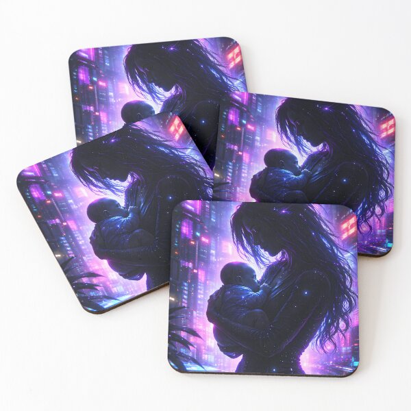 Item preview, Cyberpunk Mother and Baby Neon Love Art designed and sold by KnitOfShadoF.