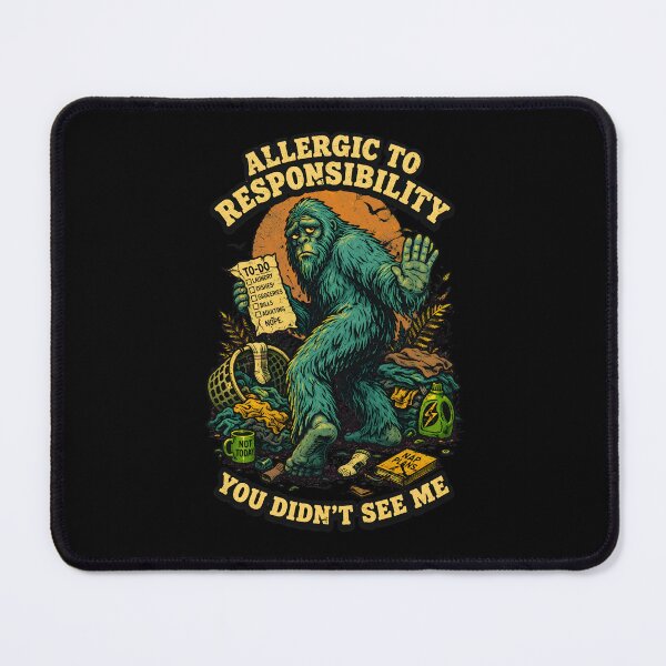 Item preview, Allergic to Responsibility Bigfoot Shirt – Funny Avoidance Meme Vintage Tee designed and sold by Mythic Ink Studio.