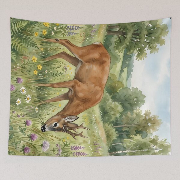 Item preview, Roe Deer Meadow - Woodland Wildlife Flower Field designed and sold by RubisLeaf.