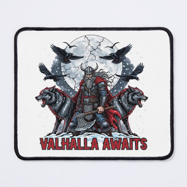 Item preview, Valhalla Awaits Viking Warrior Wolves Moon designed and sold by TeeARTHY.
