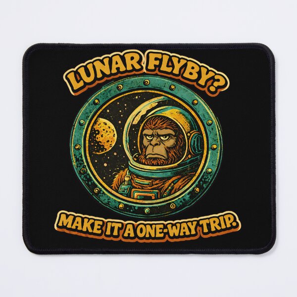 Item preview, Funny Bigfoot Lunar Flyby One Way Trip Retro Sci-Fi Space Monster Tee designed and sold by Mythic Ink Studio.