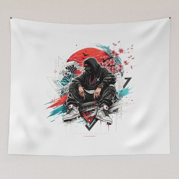 Item preview, Urban Samurai Aura - Crimson Sun Streetwear Art designed and sold by RickyStick.