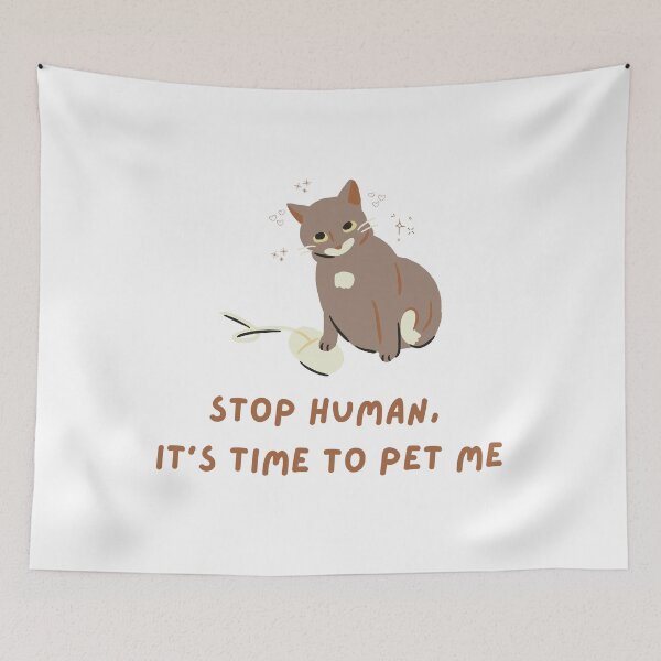 Item preview, Funny Needy Cat - "Stop Human, It's Time To Pet Me" Whimsical Art designed and sold by Rehnair.
