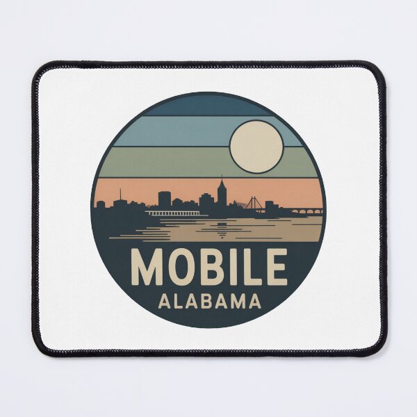 Item preview, Mobile Alabama: Vintage Waterfront Skyline Badge designed and sold by CircinusStore.