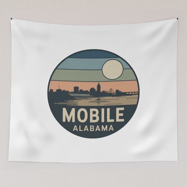 Item preview, Mobile Alabama: Vintage Waterfront Skyline Badge designed and sold by CircinusStore.