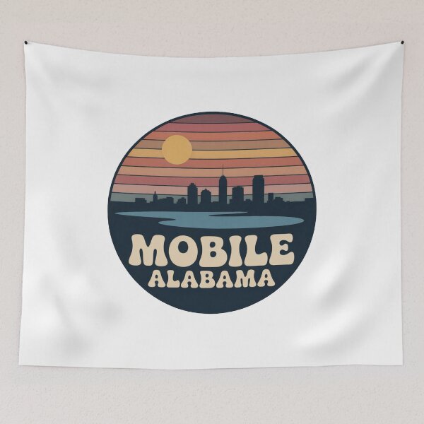 Item preview, Mobile Alabama: Retro Sunset Waterfront Badge designed and sold by CircinusStore.