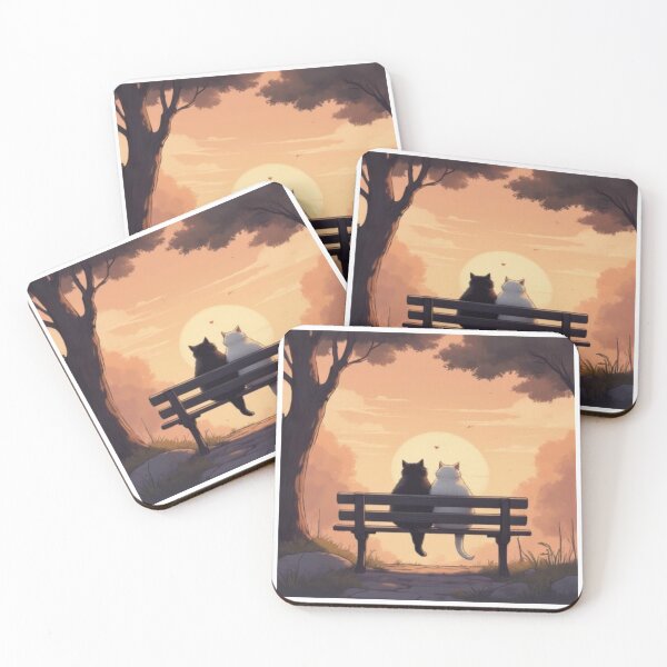 Item preview, A Lifetime Companion | Two Cats on a Bench Watching Sunrise | Peaceful Artwork designed and sold by soaddigitalstudios.