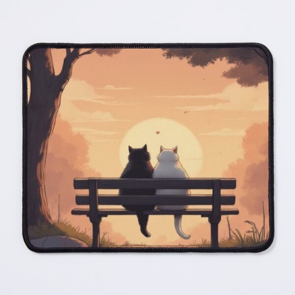 Item preview, A Lifetime Companion | Two Cats on a Bench Watching Sunrise | Peaceful Artwork designed and sold by soaddigitalstudios.