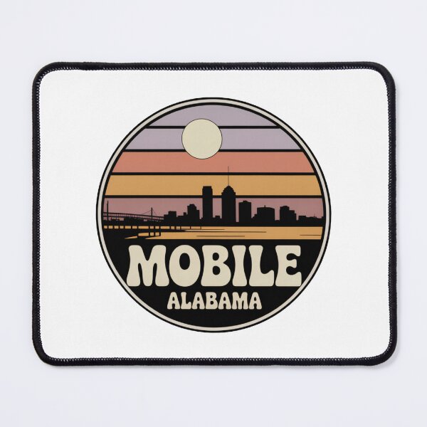 Item preview, Mobile Alabama: Vibrant Retro Skyline Badge designed and sold by CircinusStore.