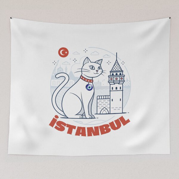 Item preview, Istanbul Cat & Galata Tower - Turkish Evil Eye Nazar Illustration  designed and sold by asliberry.