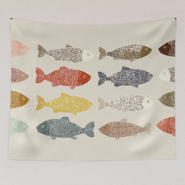 Item preview, Colorful fish swimming in a pattern designed and sold by anytka.