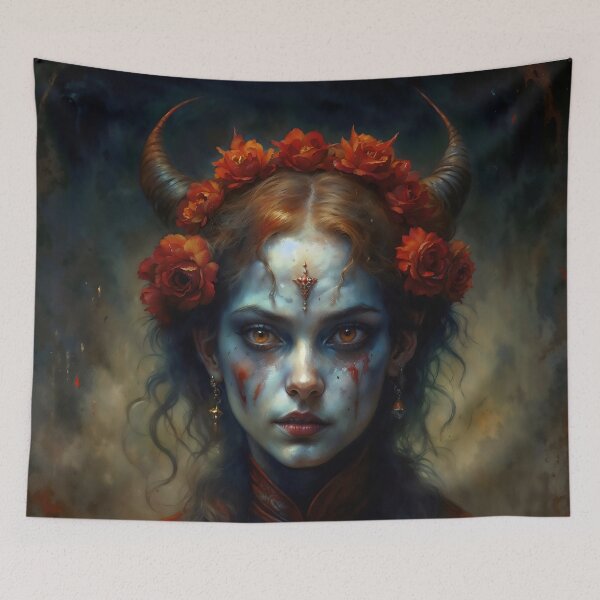Item preview, Young Demoness Portrait with Horns and Roses designed and sold by DarkHolyQueen.