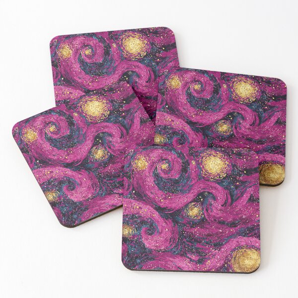 Item preview, Pink Van Gogh Starry Night Faux Gold Glitter Seamless Pattern designed and sold by Nyx Creates.