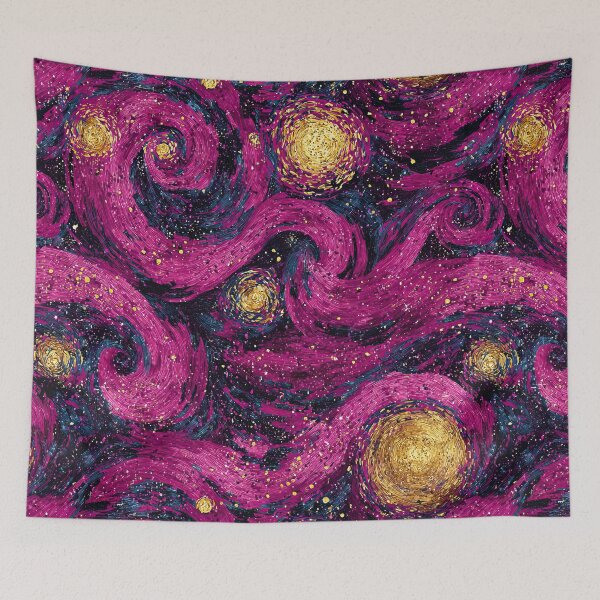 Item preview, Pink Van Gogh Starry Night Faux Gold Glitter Seamless Pattern designed and sold by Nyx Creates.