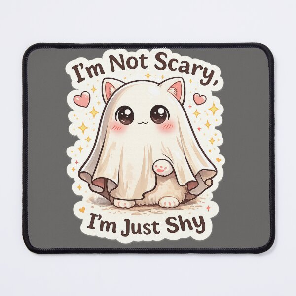 Item preview, Cute Ghost Cat Sticker – “I’m Not Scary I’m Just Shy”, Kawaii Halloween Cat Design designed and sold by sumodesign.