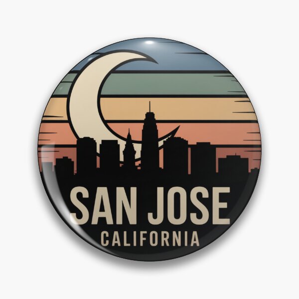 Item preview, San Jose California: Retro Moonrise Skyline Badge designed and sold by CircinusStore.