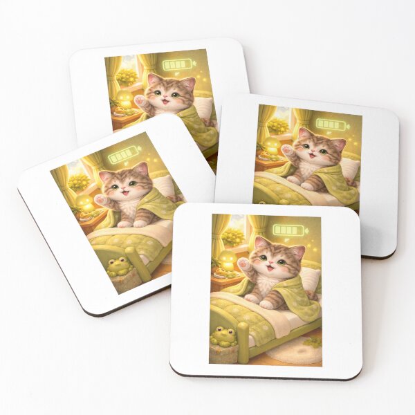 Item preview, Fully Charged Happy Kitten – Cozy Green Bedroom Art designed and sold by LovelyCatGalaxy.