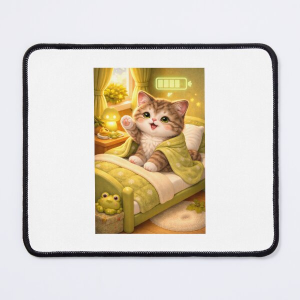 Item preview, Fully Charged Happy Kitten – Cozy Green Bedroom Art designed and sold by LovelyCatGalaxy.