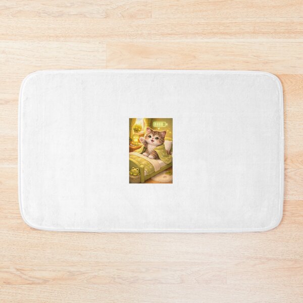 Item preview, Fully Charged Happy Kitten – Cozy Green Bedroom Art designed and sold by LovelyCatGalaxy.