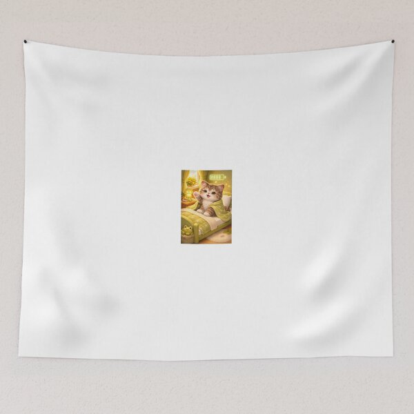 Item preview, Fully Charged Happy Kitten – Cozy Green Bedroom Art designed and sold by LovelyCatGalaxy.