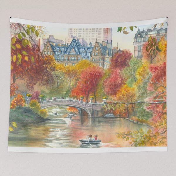 Item preview, Original Central Park Watercolor Painting - "Autumn at Bow Bridge"  designed and sold by Katherine Miller Art.