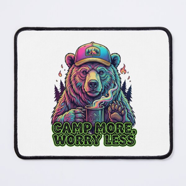 Item preview, Grizzly Bear Camping Retro 80s Synthwave - Camp More Worry Less designed and sold by Hinata04.