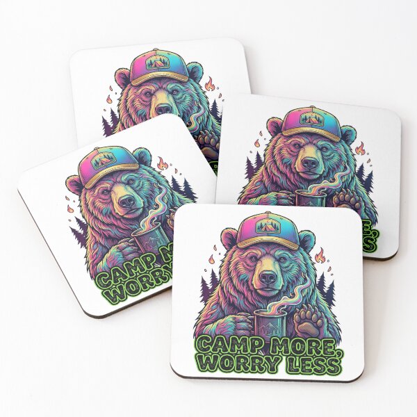 Item preview, Grizzly Bear Camping Retro 80s Synthwave - Camp More Worry Less designed and sold by Hinata04.