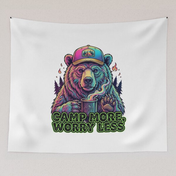 Item preview, Grizzly Bear Camping Retro 80s Synthwave - Camp More Worry Less designed and sold by Hinata04.
