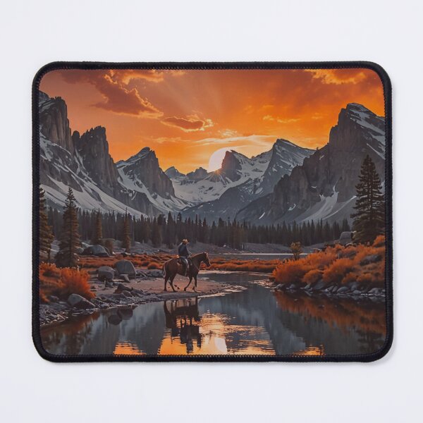 Item preview, Cowboy Riding at Mountain Sunset – Majestic Western Landscape Art designed and sold by BeautifulVirtues.