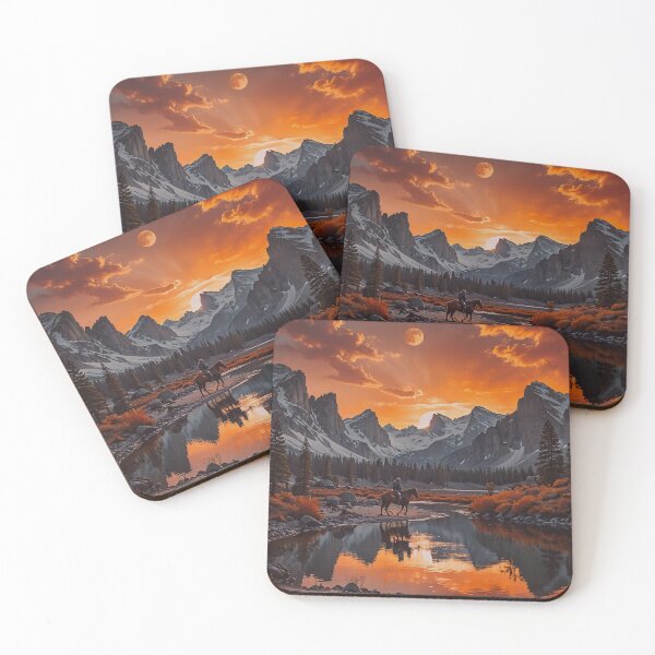 Item preview, Cowboy Riding at Mountain Sunset – Majestic Western Landscape Art designed and sold by BeautifulVirtues.