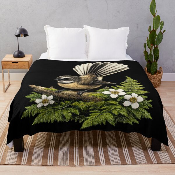 Item preview, New Zealand Piwakawaka Fantail Bird and Native Ferns designed and sold by kornkobart.